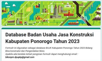 Database Badan Usaha Jasa Konstruksi Kabupaten Ponorogo Tahun 2023